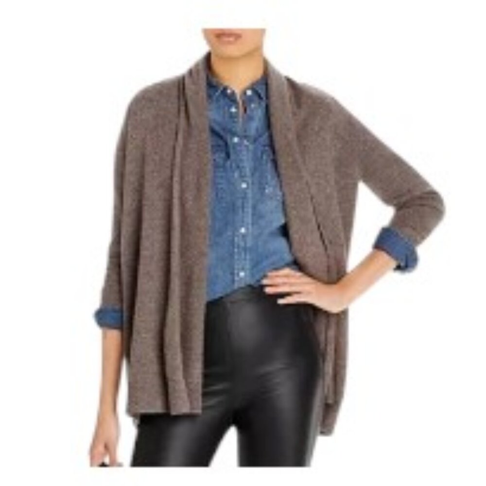 Aqua Cashmere Drape Front Cardigan in Heather Brown XS NWT